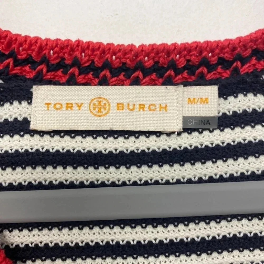 Tory Burch Black White Striped Knit Sweater‎ Blouse Size M